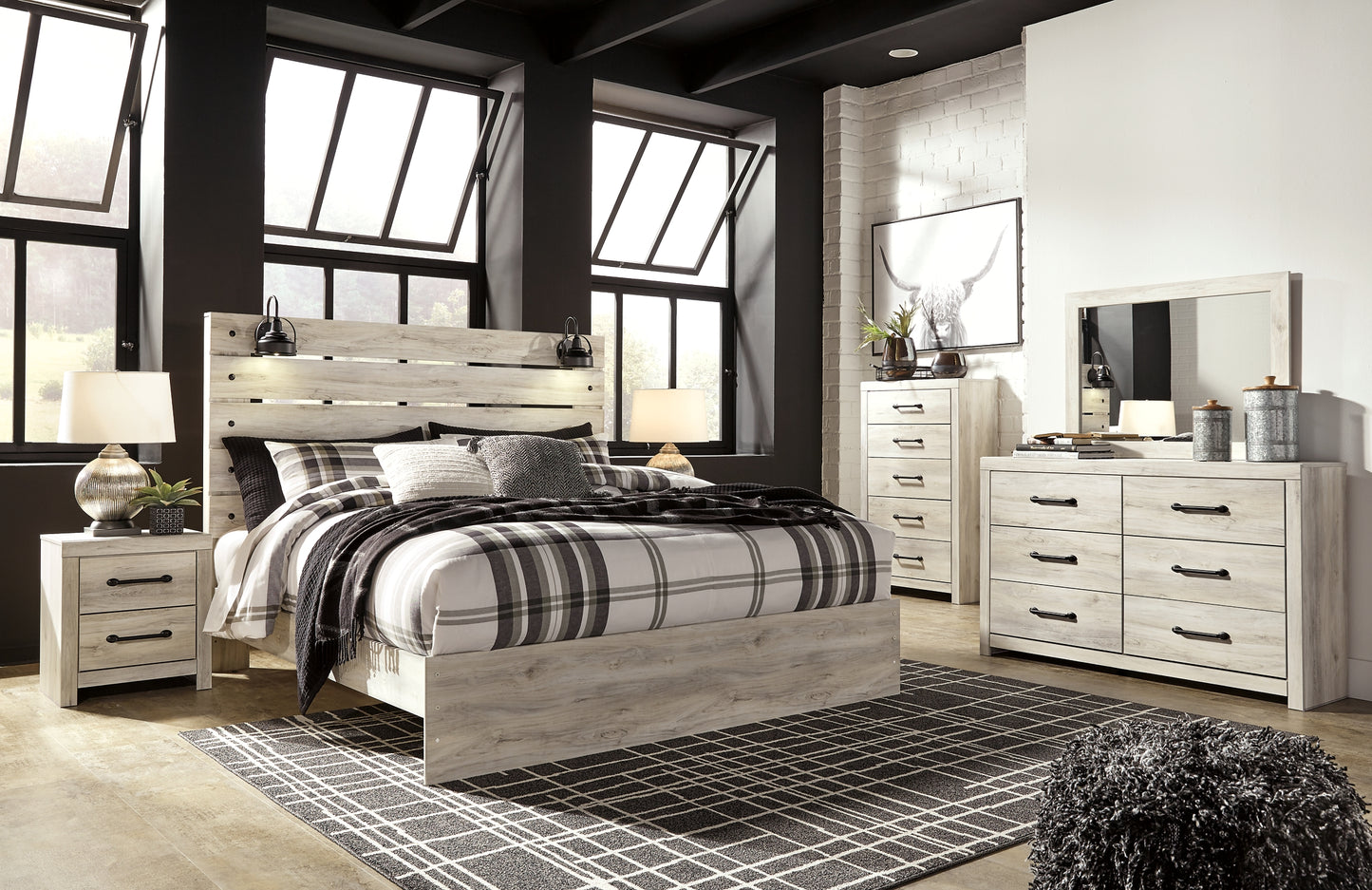 Cambeck  Panel Bed With Mirrored Dresser, Chest And Nightstand