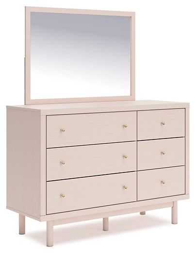 Wistenpine Full Upholstered Panel Headboard with Mirrored Dresser