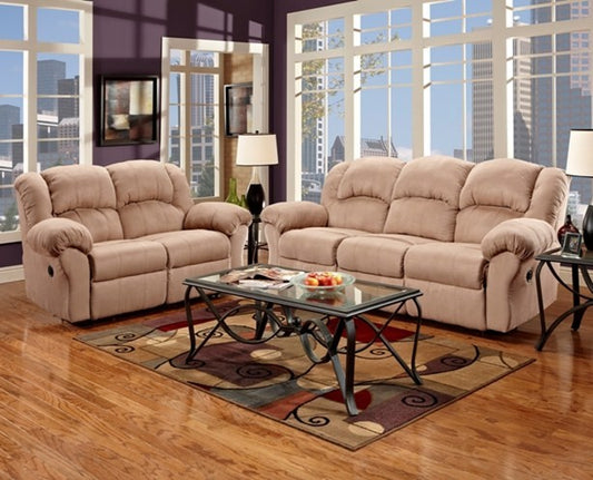 Sensations Camel Reclining Sofa and Loveseat